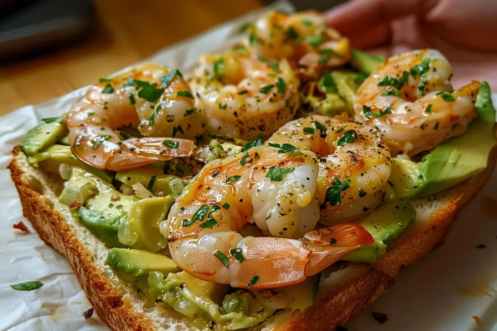 Shrimp and Avocado Garlic Bread