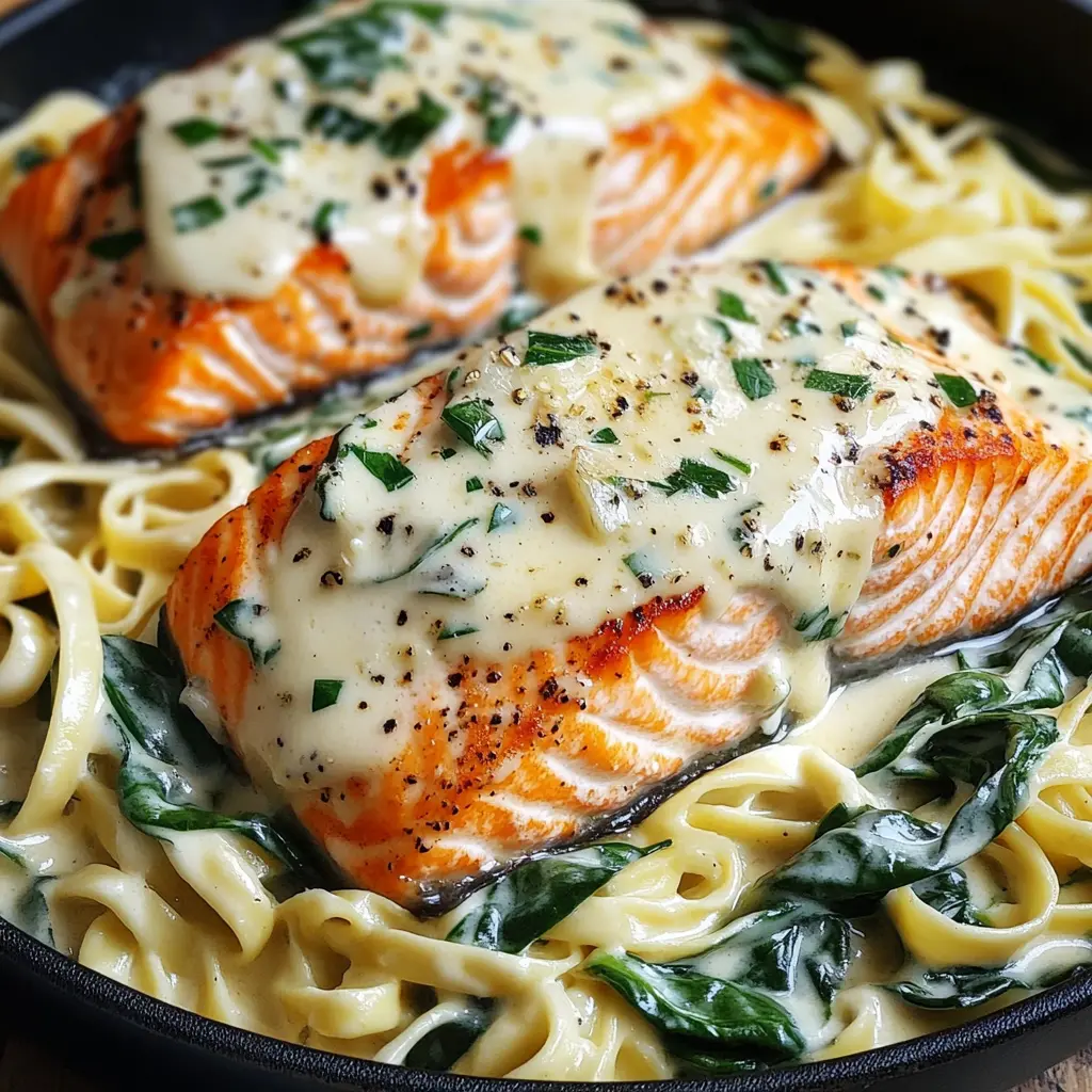 Garlic Butter Salmon with Creamy Spinach Alfredo
