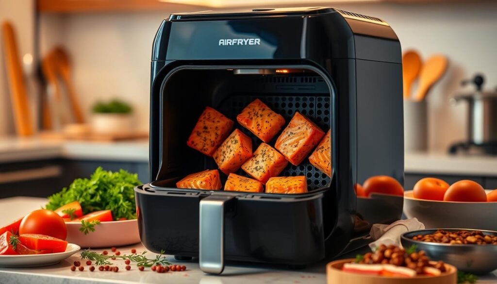 Air Fryer Salmon Bites Cooking Process