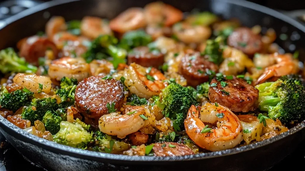 Shrimp Broccoli Sausage Skillet - A Quick and Healthy Dinner