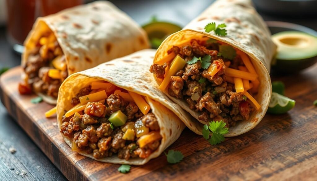 Cheesy Beef and Veggie Burritos