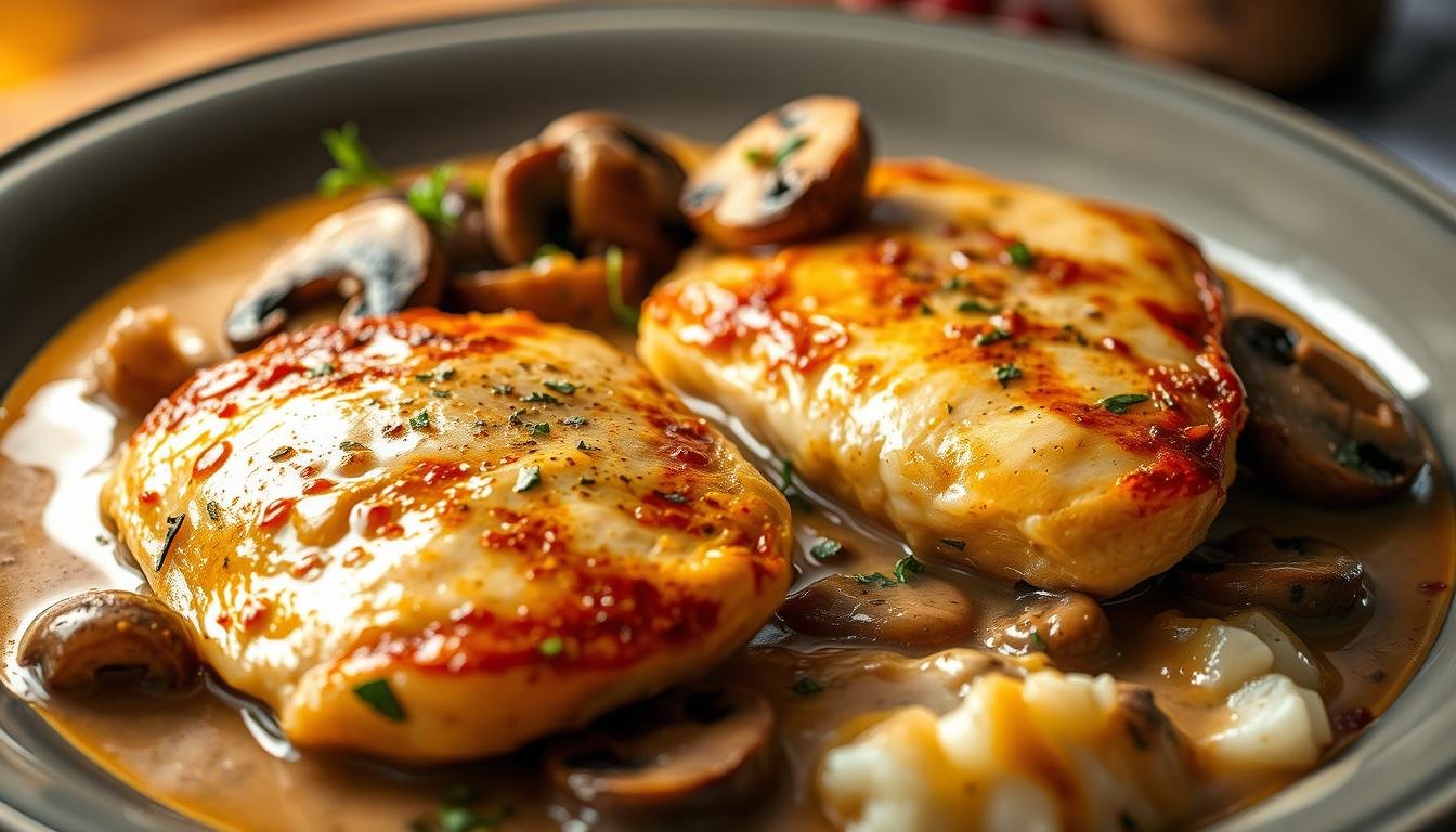 chicken fillets in a creamy mushroom sauce