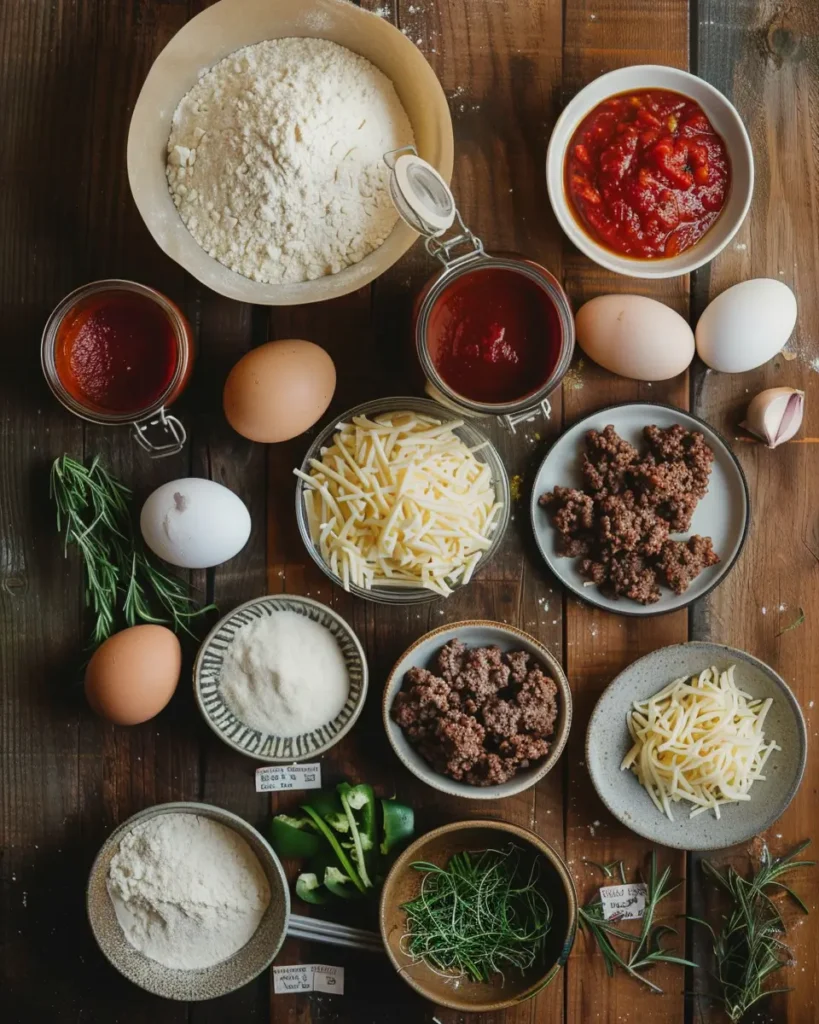 Ingredients laid out for making Pizza Burger Pie