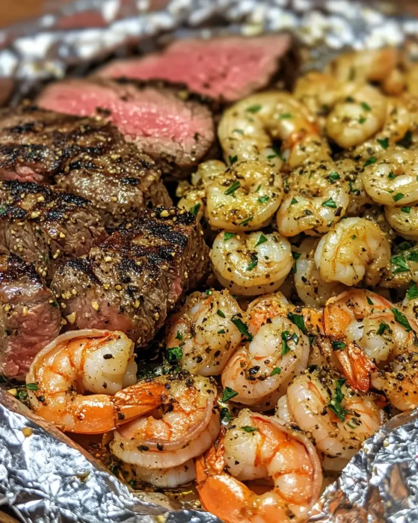 Garlic Herb Steak and Shrimp Foil Packets