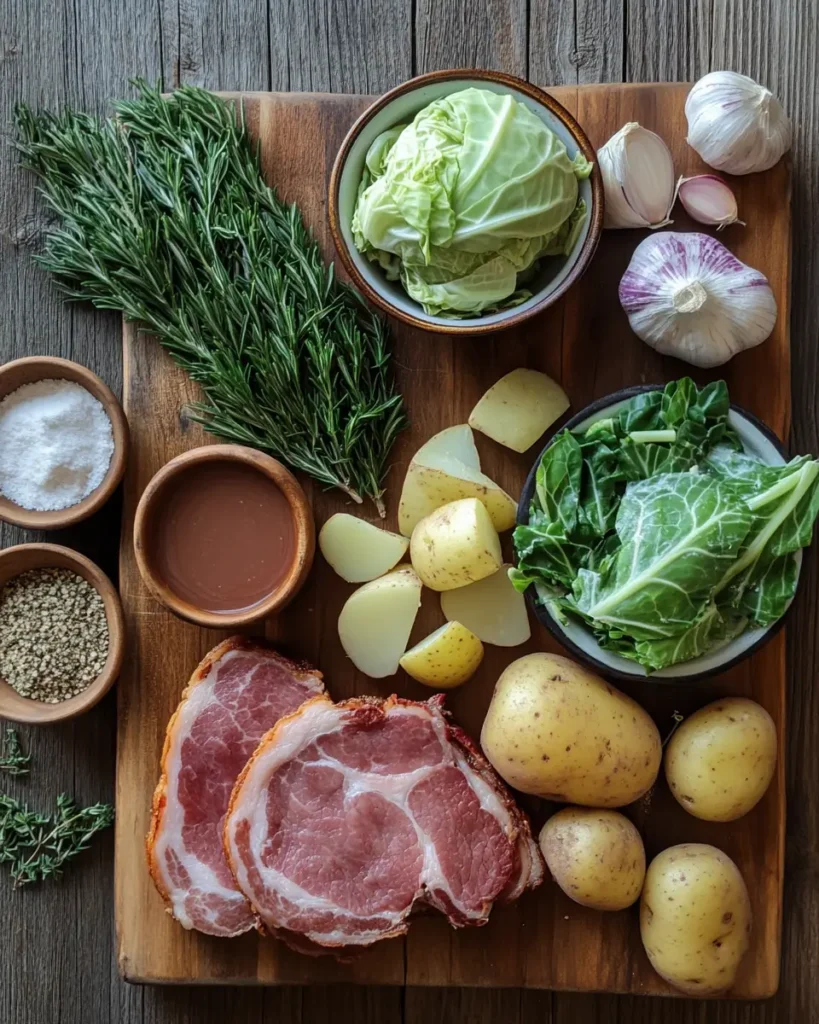 Irish Bacon Cabbage and Potato Soup ingrediants