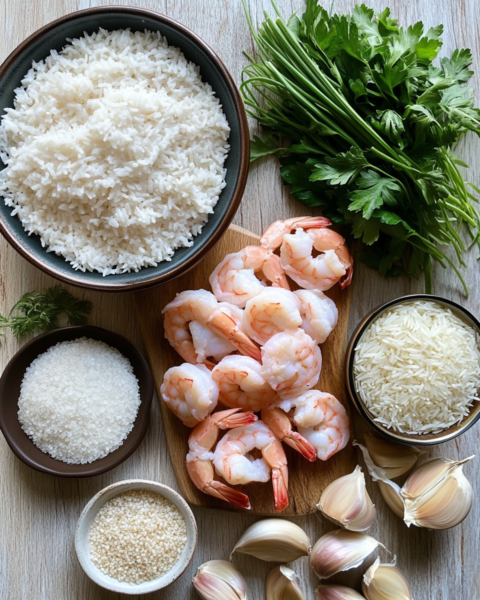 Ingredients for Savory Delights: Irresistible Shrimp and Garlic Parmesan Rice Cakes