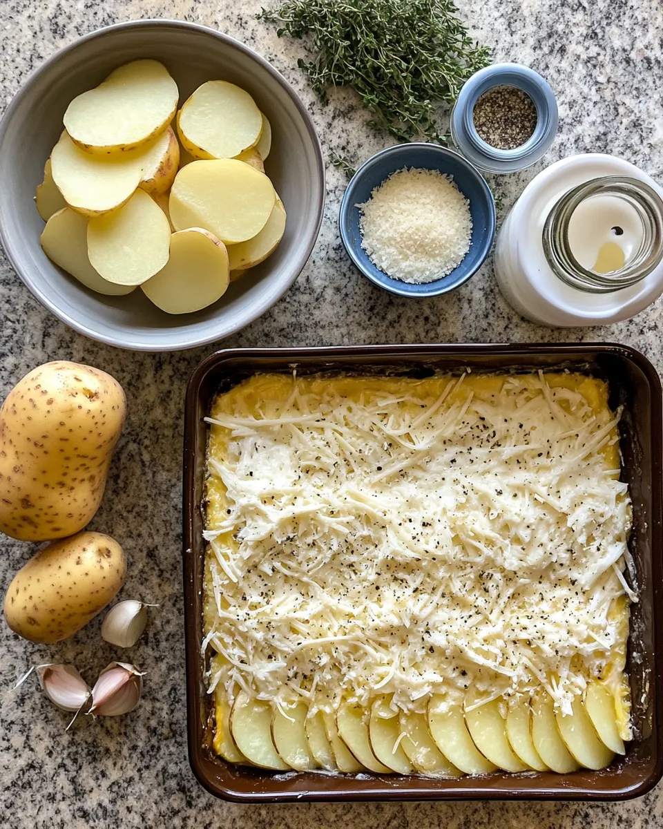 Ingredients for Irresistibly Creamy Cheese Herb Potato Gratin: The Perfect Side Dish Delight