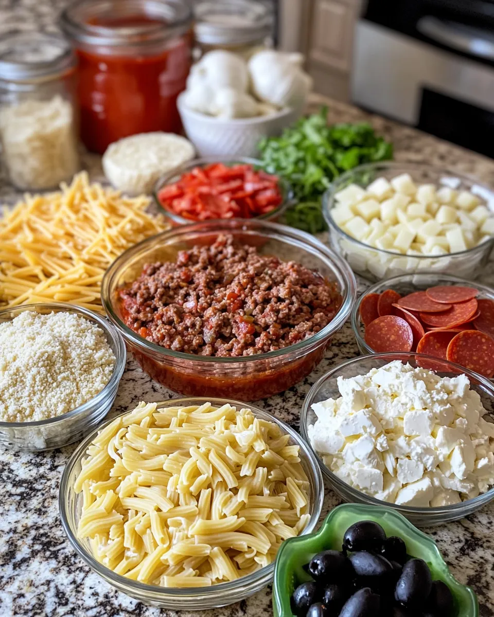 Ingredients for Satisfy Your Cravings with the Ultimate Meat Lovers Pizza Casserole