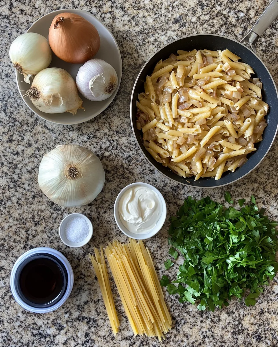 Ingredients for Indulge in Creamy Vegan Caramelized Onion Pasta: A Plant-Based Delight