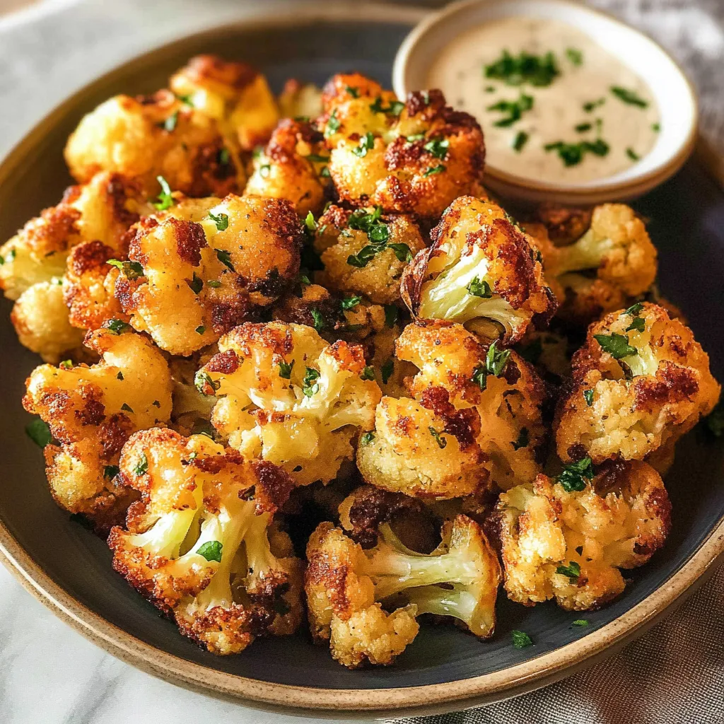 Photo of featured for Irresistibly Crunchy Crispy Baked Cauliflower Bites Dipped in Divine Garlic Sauce