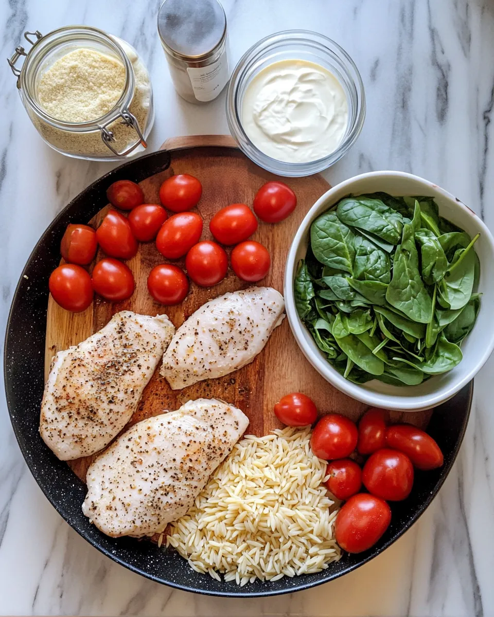 Ingredients for Savory Orzo Tuscan Chicken Bake: A One-Pan Dinner Delight