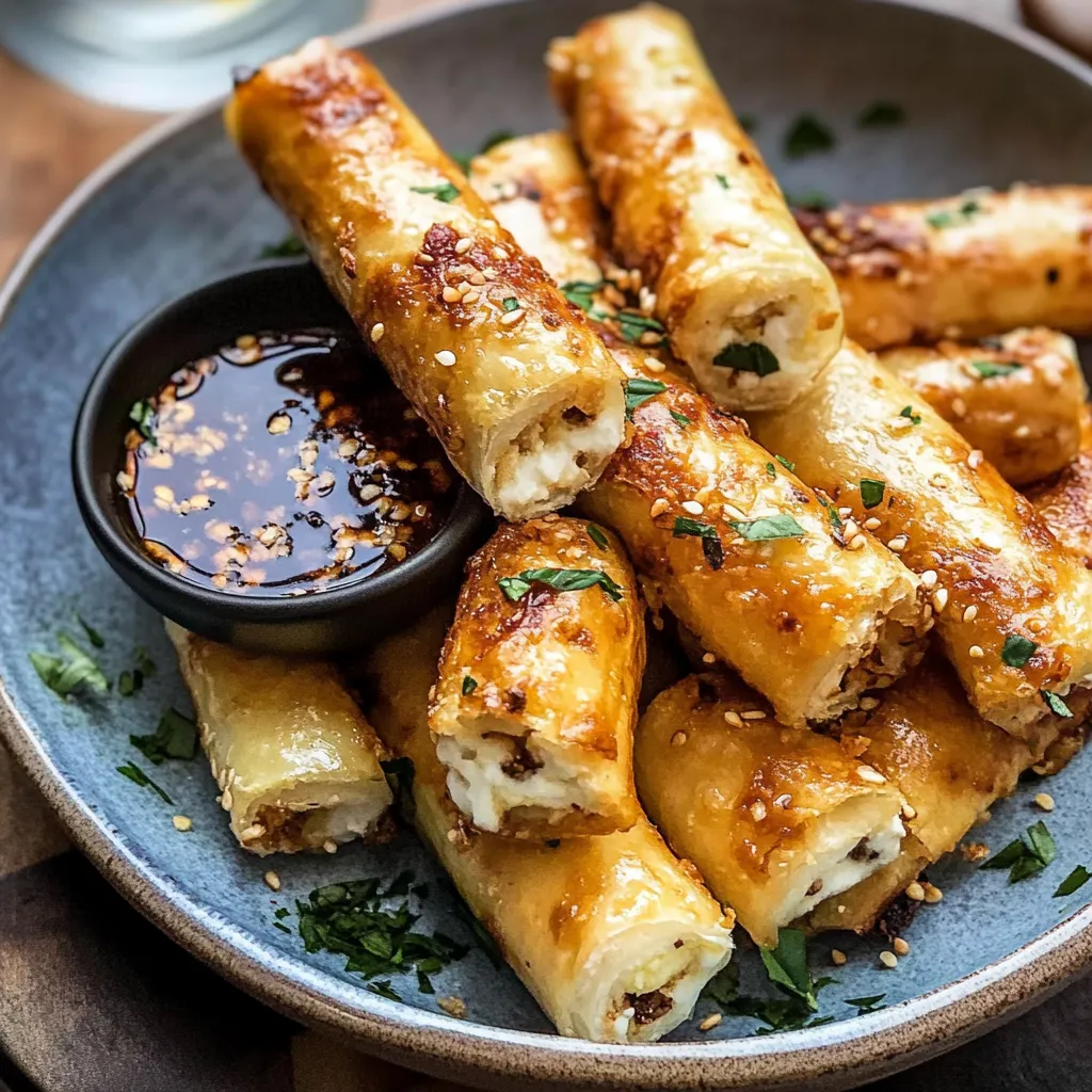 Photo of featured for Crispy Oven Fried Feta Rolls Drizzled with Sweet Chili Honey Magic