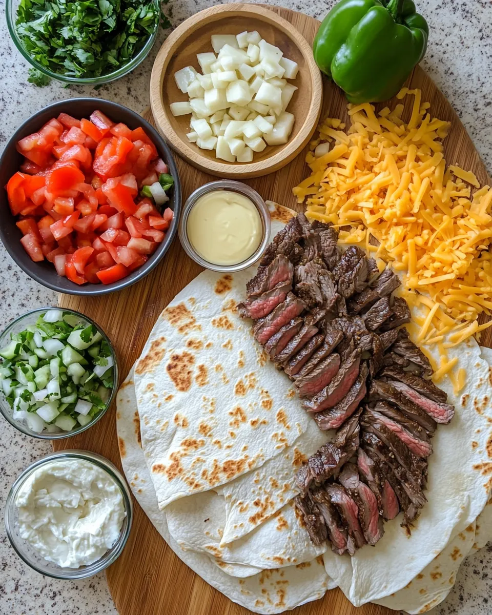 Ingredients for Sizzling Steak & Cheese Quesadillas: A Flavor Explosion in Every Bite