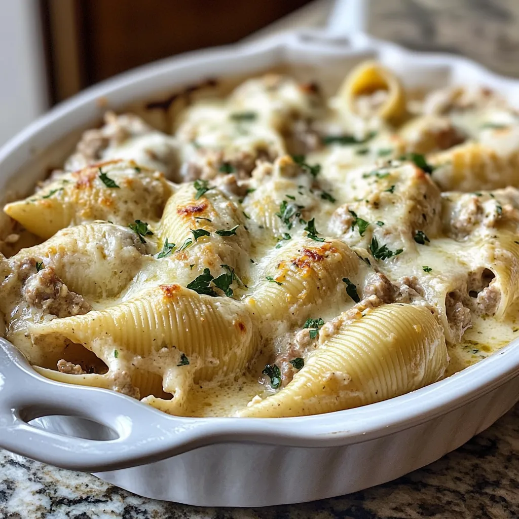 Photo of featured for Indulge in Creamy Chicken & Sausage Alfredo Stuffed Shells for a Comforting Feast