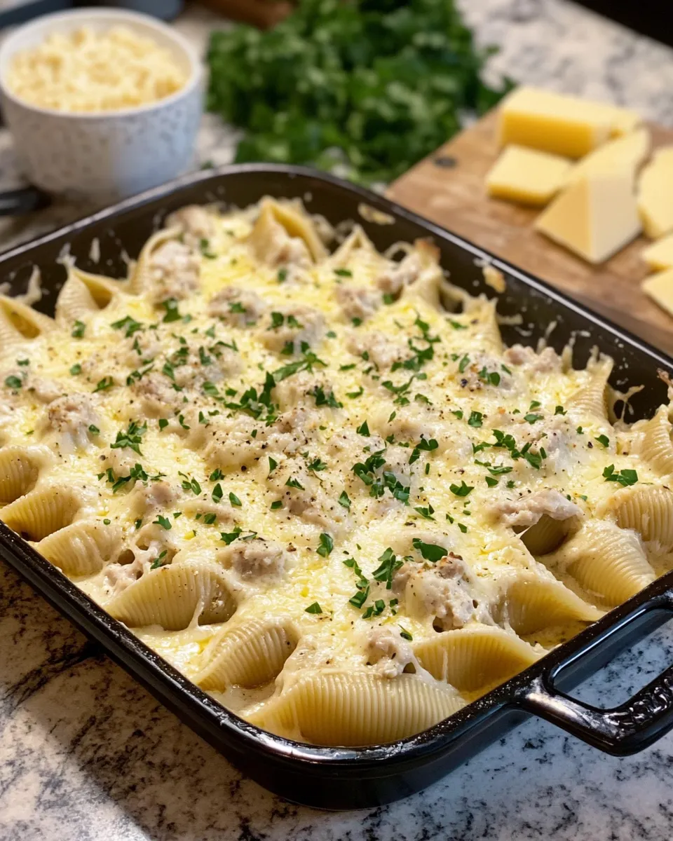 Ingredients for Indulge in Creamy Chicken & Sausage Alfredo Stuffed Shells for a Comforting Feast