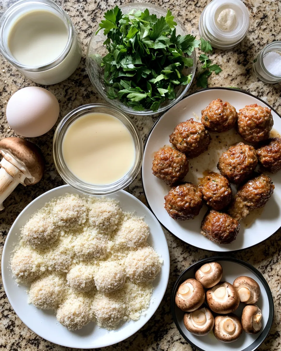 Ingredients for Savory Meatballs in a Luxurious Mushroom Sauce Delights