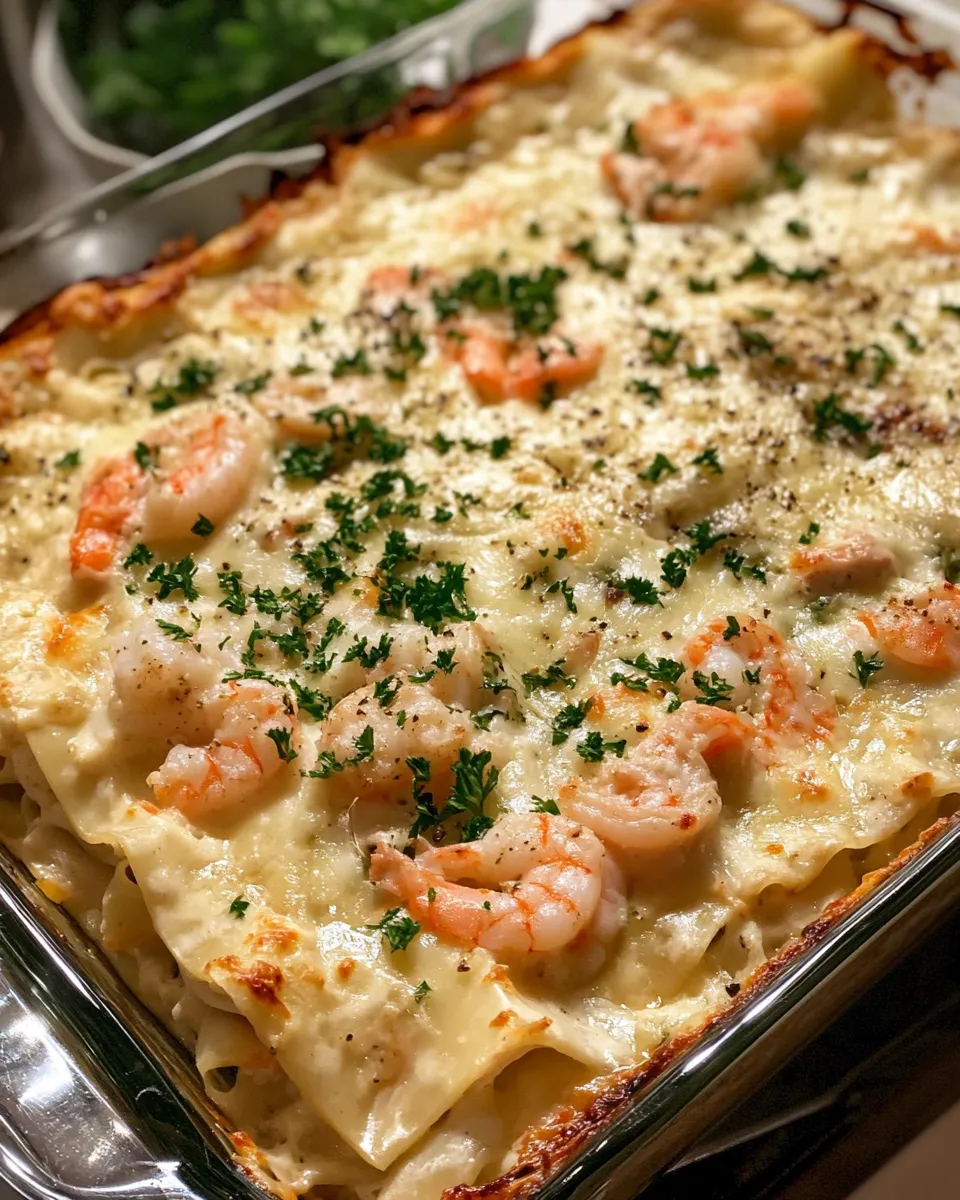 Ingredients for Decadent Delight: Shrimp Alfredo Lasagna Stuffed with Salmon and Crab