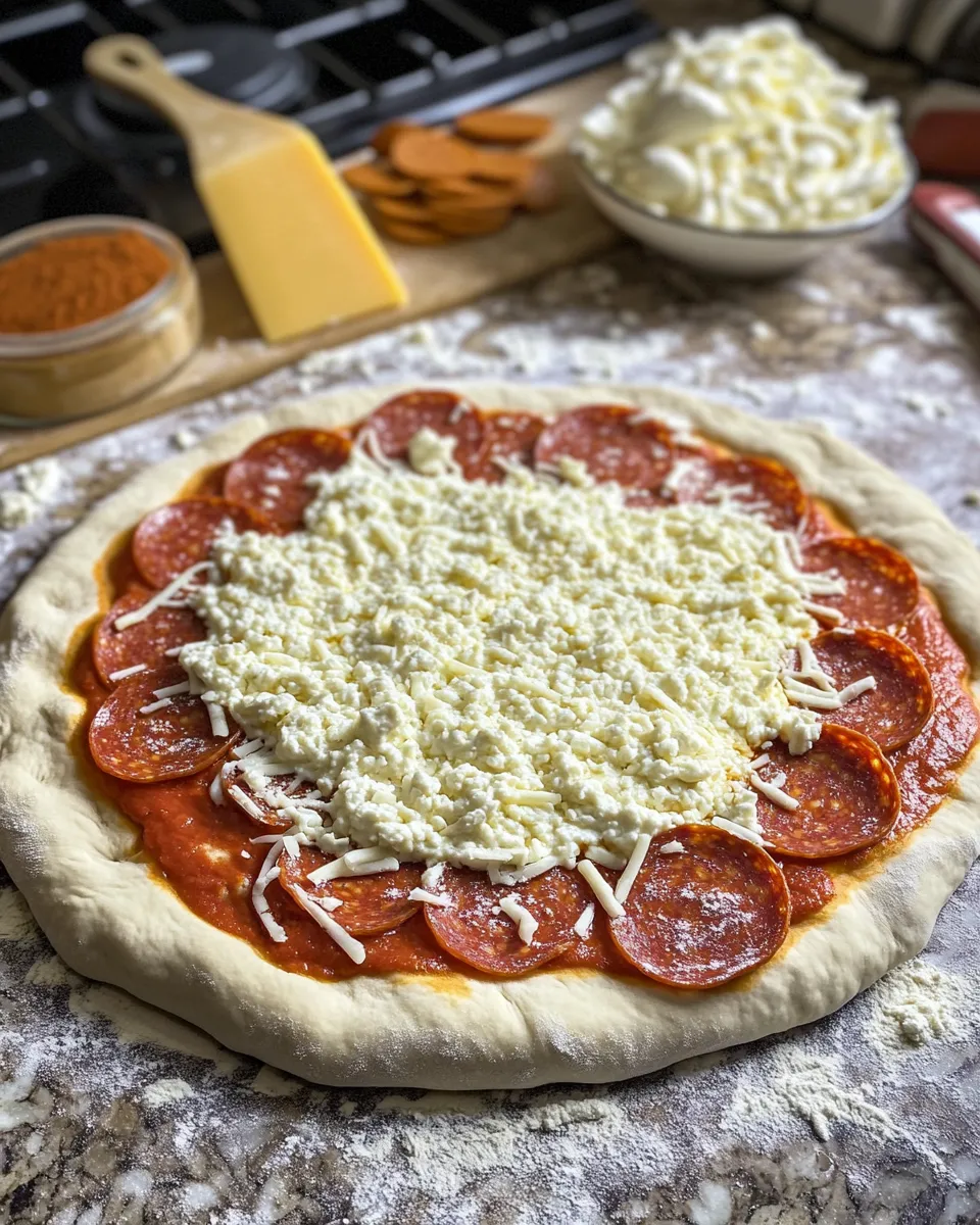 Ingredients for Indulge in Cheesy Perfection with Stuffed Crust Pepperoni Pizza