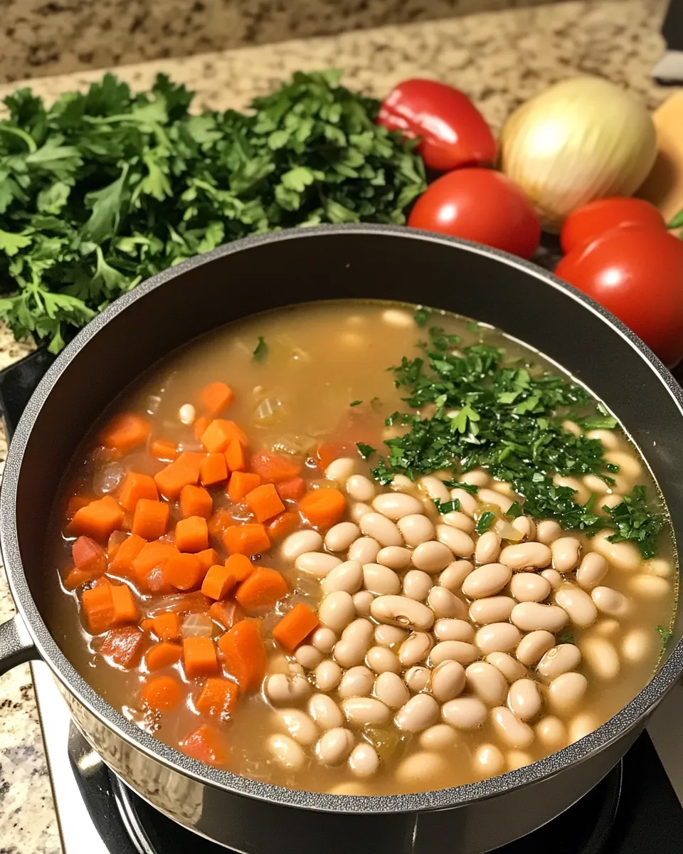 Ingredients for Hearty White Bean Soup: A Vegetable and Herb Delight