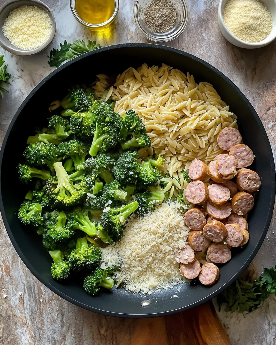 Ingredients for Savor the Flavor: One-Pan Chicken Sausage Broccoli Orzo Delight